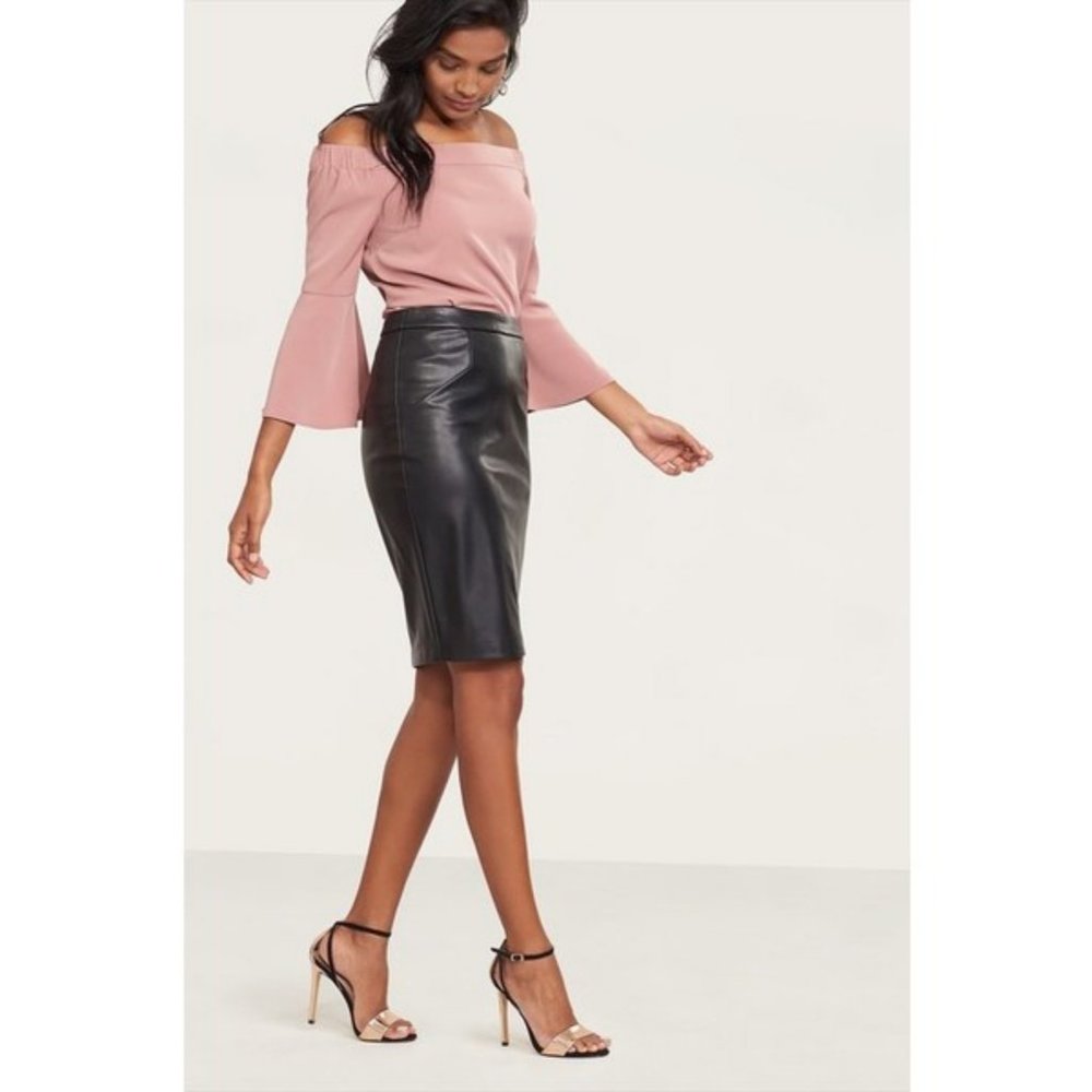 DYNAMITE Faux Leather Zip Black Pencil Skirt